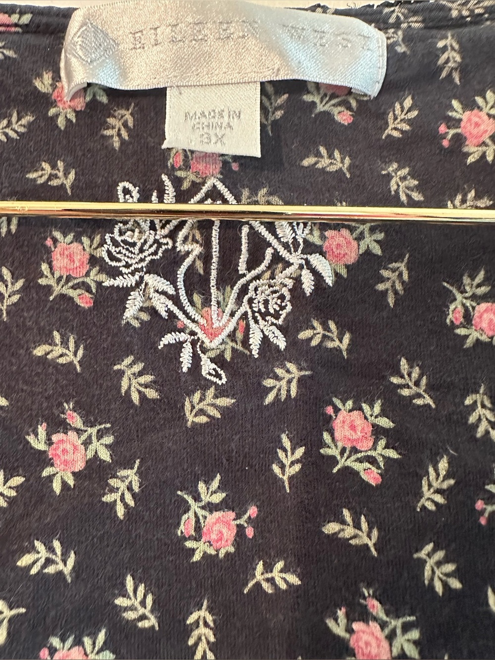 EILEEN WEST 3X Nightgown Black Floral 100% Cotton Long Sleeve Dreamtime Jersey - Picture 4 of 11